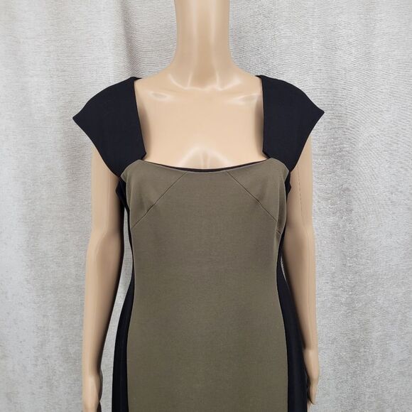Rachel Roy Elegant Black and Olive Green Ponte Stretch Dress - Picture 4 of 10